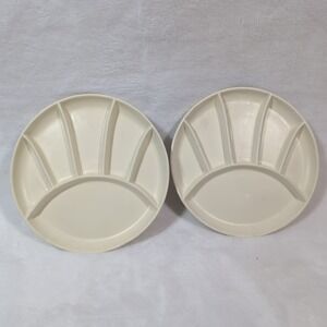 Set of 2 Vintage Mid Century Modern MCM Plates 6 Dividers Fondue Cream USA 9"